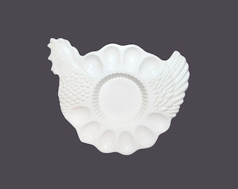 Deviled egg serving platter in shape of a hen. All white hand-painted made in Portugal. Teleflora. Country Kitchen decor.