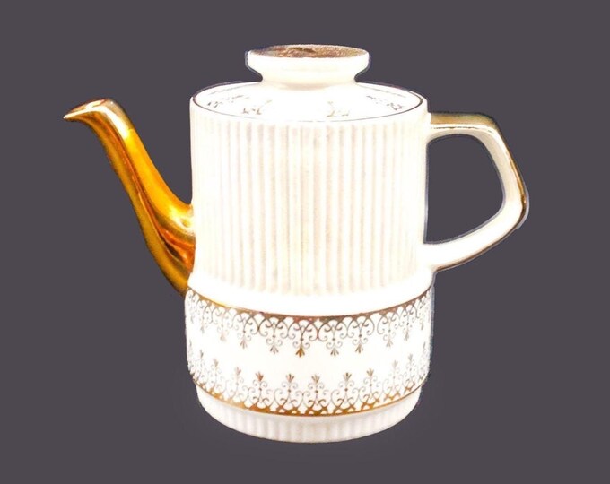 Vintage Gibsons England W797 four-cup teapot. Gold florals.