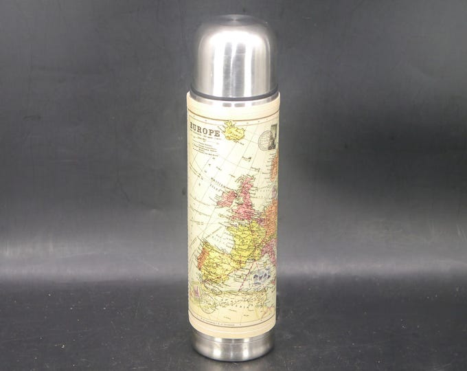 Wild & Wolf Map of Europe faux-leather and stainless 16 ounce thermos | drink bottle made in England.