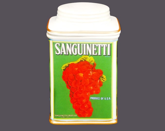 Sanguinetti Flame Tokay Grapes canister with vacuum-seal lid. Oneida Vintage Label Collection.