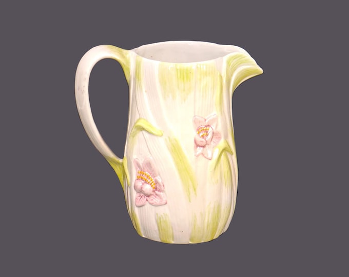 Martan Portugal large pitcher. High-relief pink flowers, greenery. Great for lemonade, kool-aid, iced tea. Flaws (see below).