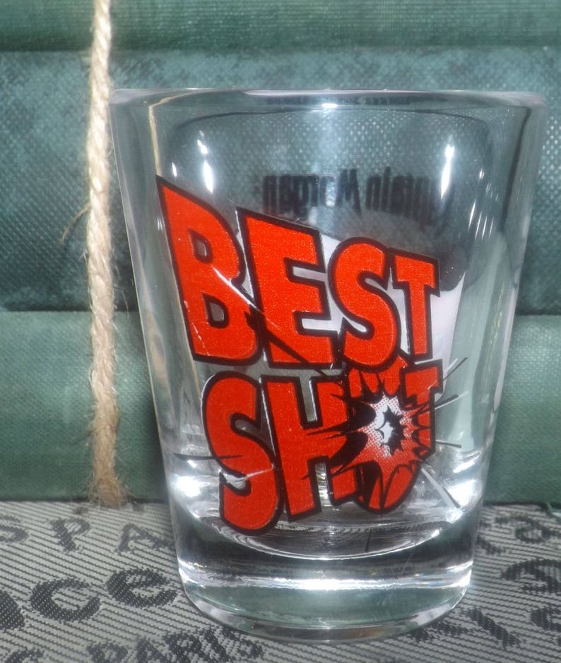 Etched-glass branding and artwork. Captain Morgan Best Shot Spiced Rum single shot glass Vintage early to mid 1990s