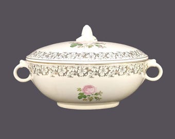 Vintage Taylor Smith & Taylor TST621 covered serving bowl made USA. Flowers, filigree.