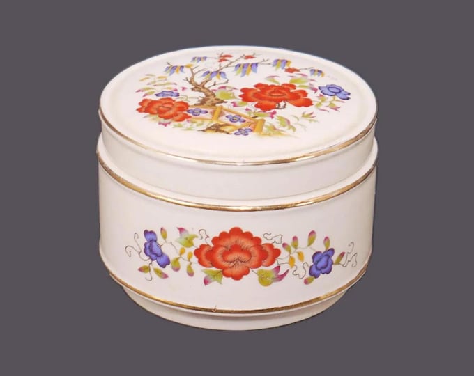 Sadler covered candy box, ginger, vanity, or trinket jar made in England. Chinoiserie florals.