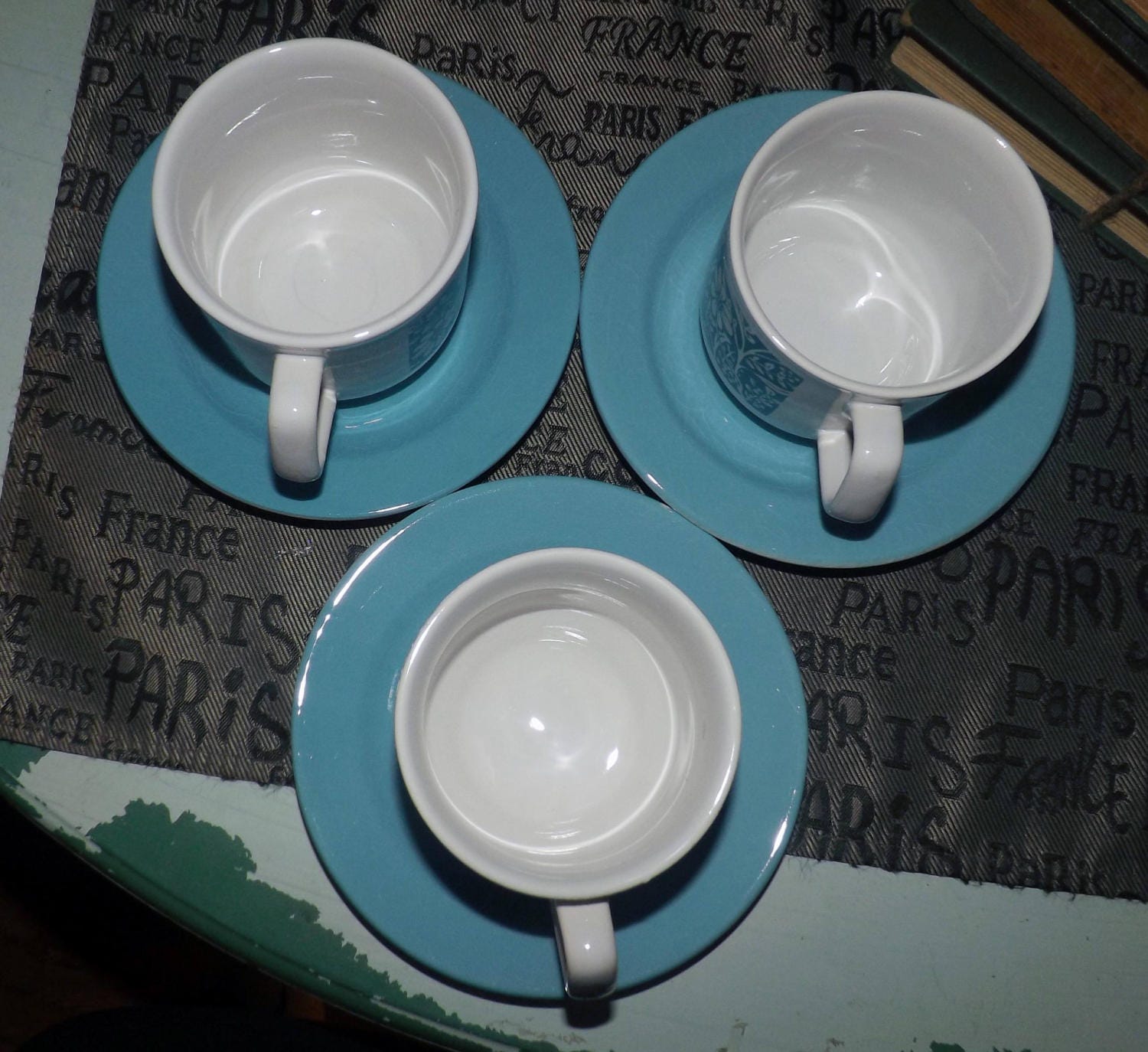 Retro (1970s) John Tams flower power cup and sauer set. Blue and white.