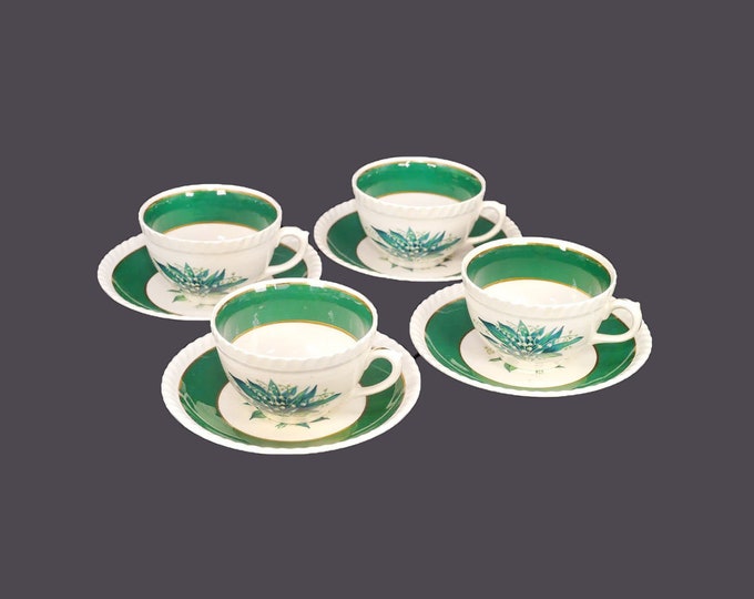 Four Sovereign Potters Sovereign Princess cup and saucer sets. English ironstone decorated in Canada.
