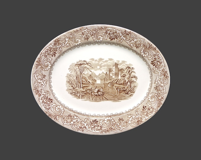 Antique Edwardian-age Wedgwood & Co Thames Brown | Thames River Scenes oval meat serving platter made in England. Flaw (see below).