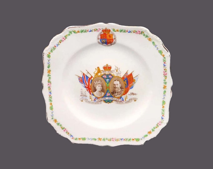 J&G Meakin plate commemorating 1935 Silver Jubilee of King George V Queen Mary. Sol Sunshine ironstone made in England.