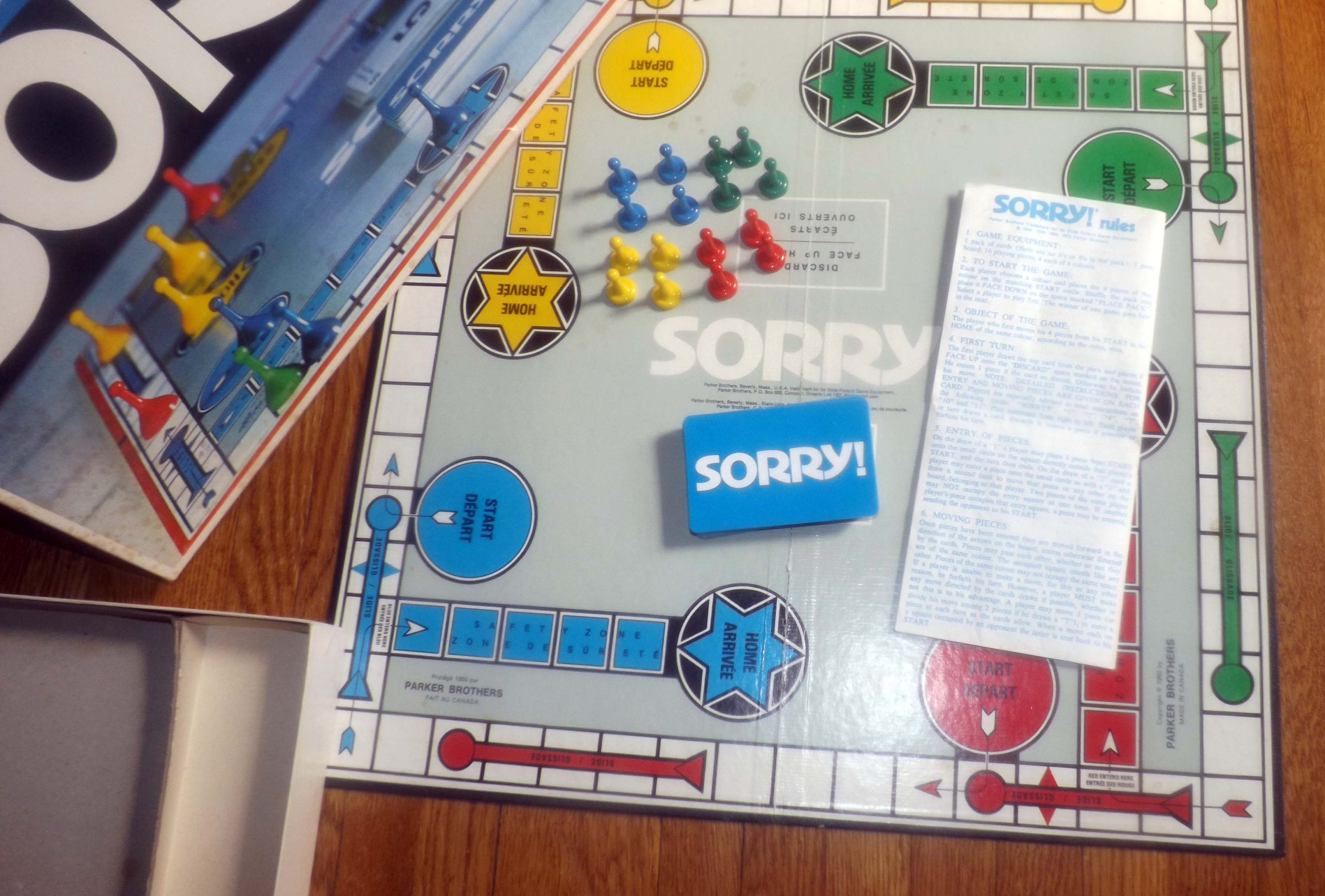 Vintage (c.1972) classic Sorry board game published in Canada by Parker