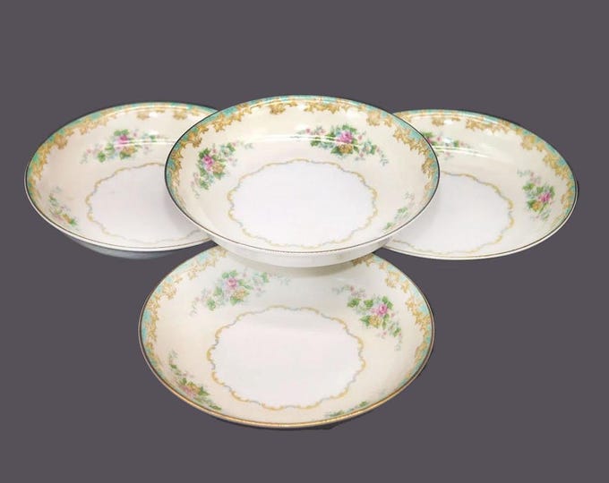 Four Noritake | Morimura | hand-painted Nippon Adela coupe soup bowls made in Japan.