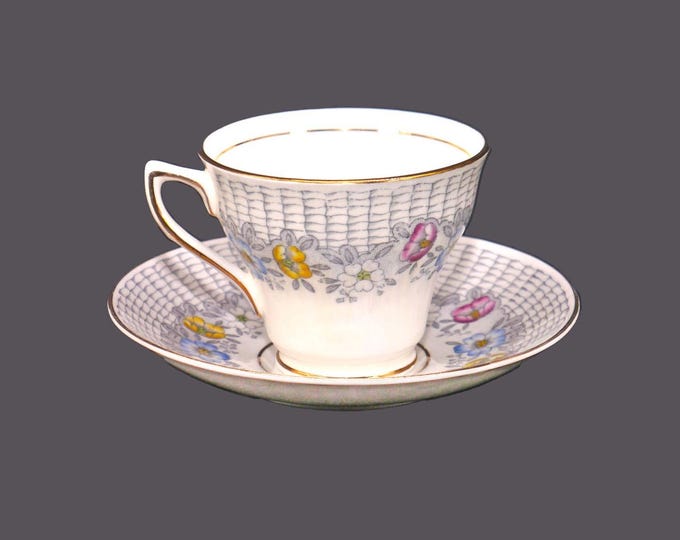 Rosina China T868 hand-decorated cup and saucer set. Bone china made in England.