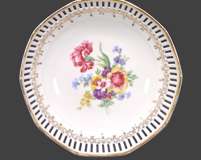 Schwarzenhammer & NC Dresden octagonal bowl with reticulated border. Central flowers. Made in West Germany.