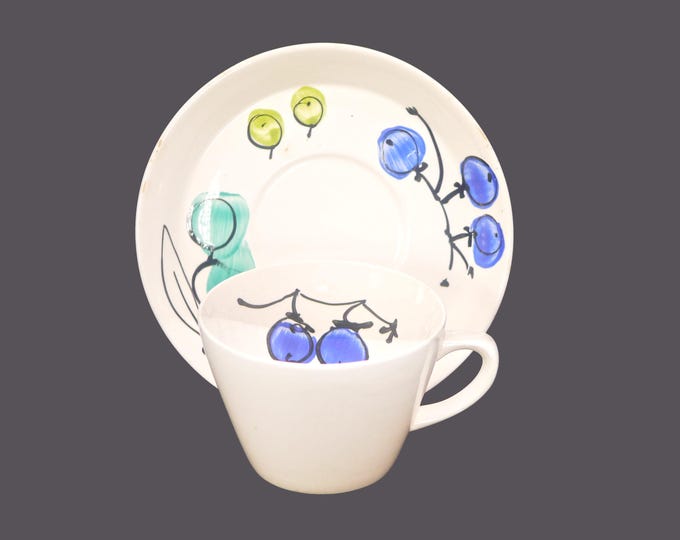 Vera Neumann for Island Worcester Salad Days cup and saucer set. Hand-painted, made in Jamaica. Sets sold individually.