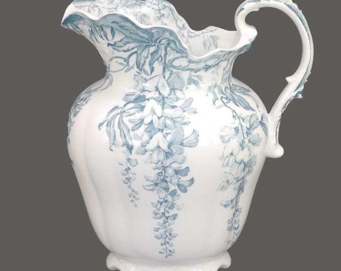 Antique Edwardian Age Grimwades Wistaria Green Transferware Wash Basin Pitcher, England. Flaw.