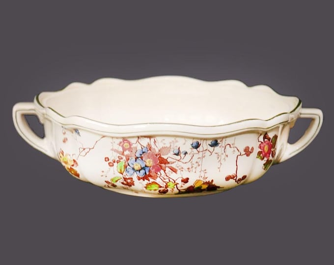 Art-deco Royal Doulton Kew D4941 round handled serving bowl made in England.