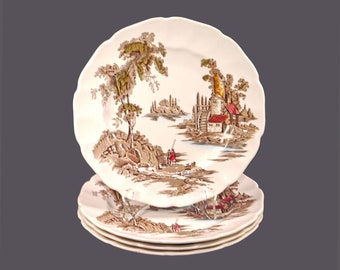 Vintage Johnson Brothers The Old Mill Brown Multicolor salad plates England.