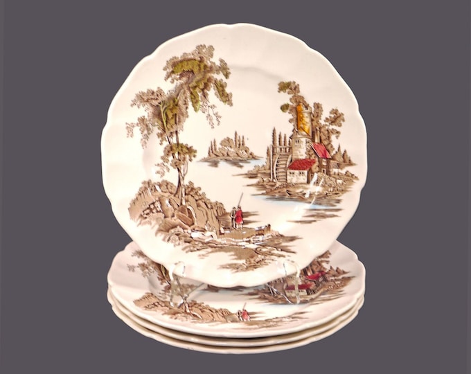 Johnson Brothers The Old Mill Brown Multicolor salad plates made in England. Choose quantity below.