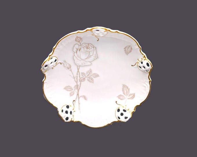 Rosenthal Moliere 3432 Classic Rose candy or nut dish. Reticulated along scalloped gold edge. Made in Germany.
