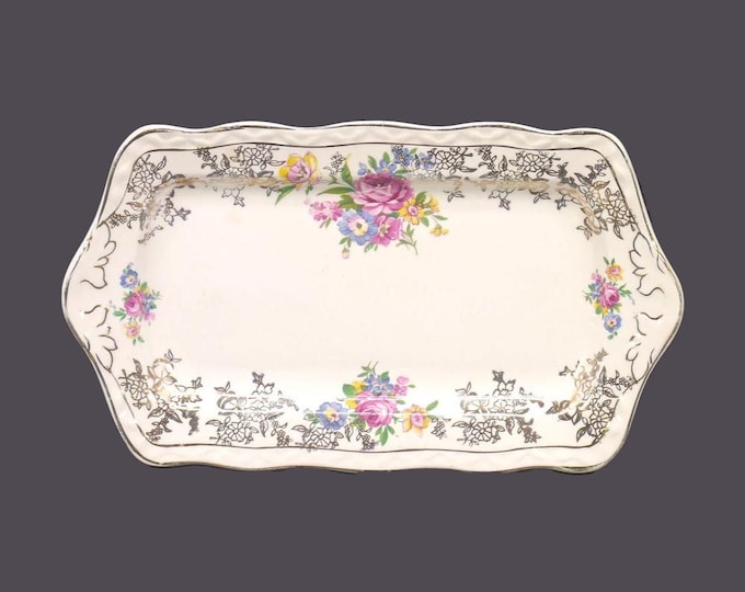 Antique J.H. Weatherby Golden Bouquet small lugged sandwich | cake platter or cream sugar under-tray made in England.