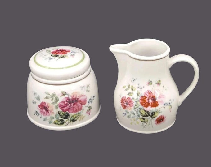 Royal Albert Rougefield stoneware creamer and covered sugar bowl set. Country Garden Stoneware made in England.