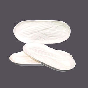 Vintage all-white embossed corn-on-the-cob oval plates made in Czechoslovakia. Set of 3.