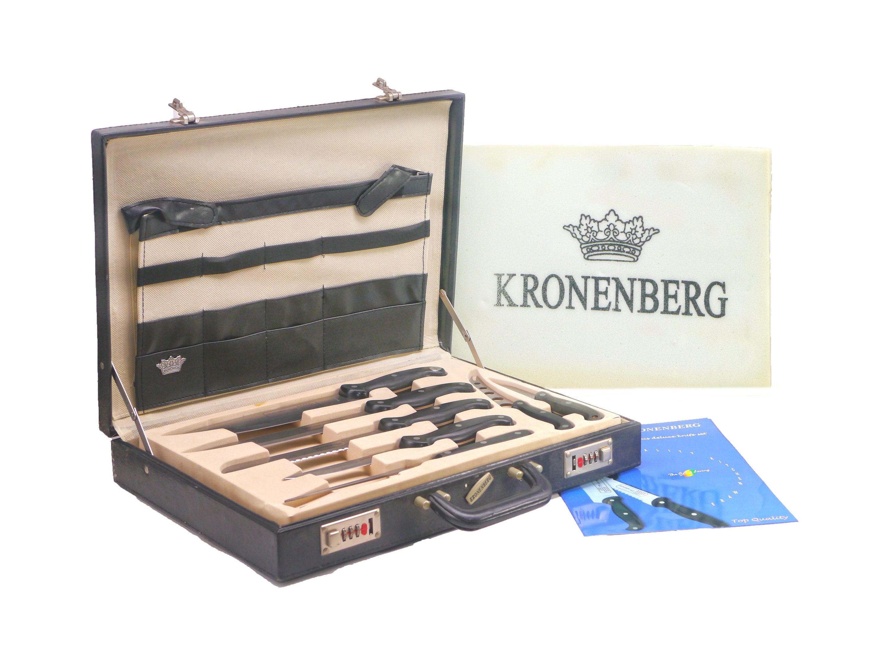 Kronenberg Rostfrei professional knife set with forks. Locking Diplomaten briefcase. Original