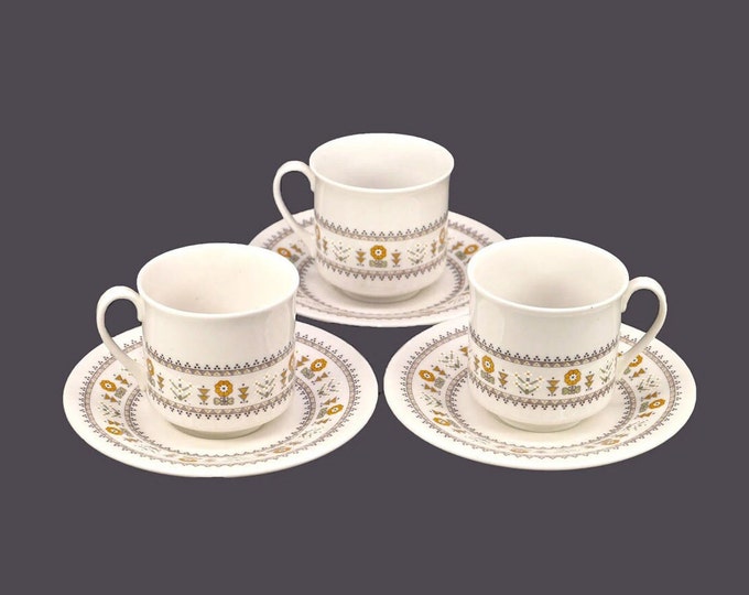 Three Royal Doulton Kimberley TC1106 cup and saucer sets. Bone china made in England.