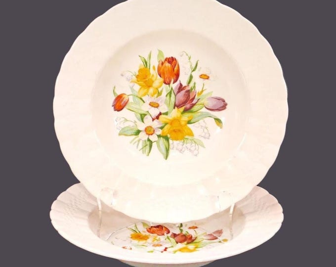 Vintage Simpsons Pottery Soup Bowls: Floral Ironstone, England. 2 bowls.