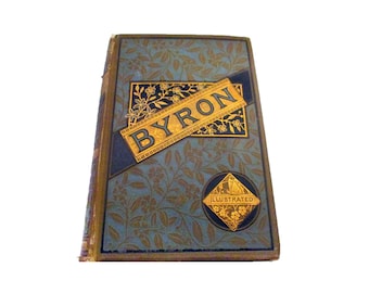 Antiquarian Victorian era leather-bound illustrated book The Poems of Lord Byron. Published England by George Rutledge.