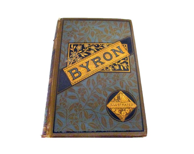 Antiquarian Victorian era leather-bound illustrated book The Poems of Lord Byron. Published England by George Rutledge.