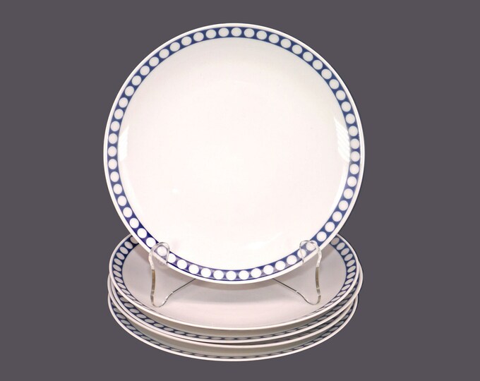 Five Winterling Kirchenlamitz blue-and-white polka dot salad plates made in Bavaria.