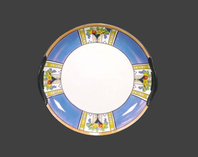 Noritake | Morimura | hand-painted Nippon handled lusterware serving plate. Fruit and flowers in urn, black trim and handles.