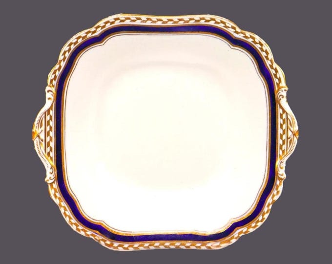 Antique Victorian John Aynsley Cobalt & Gold Handled Cake Plate made in England.