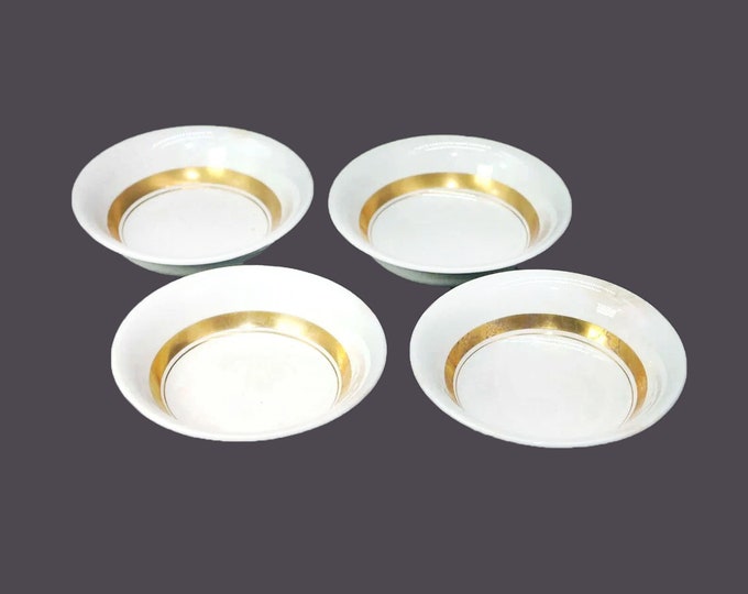 Four Grindley GRI140 fruit nappies, dessert bowls. Satin White Ironstone made in England. Flaws (see below).