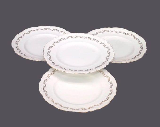 Four antique Victorian-era Alfred Meakin MEA159 salad plates. Royal Semi-porcelain made in England. Flaws (see below).