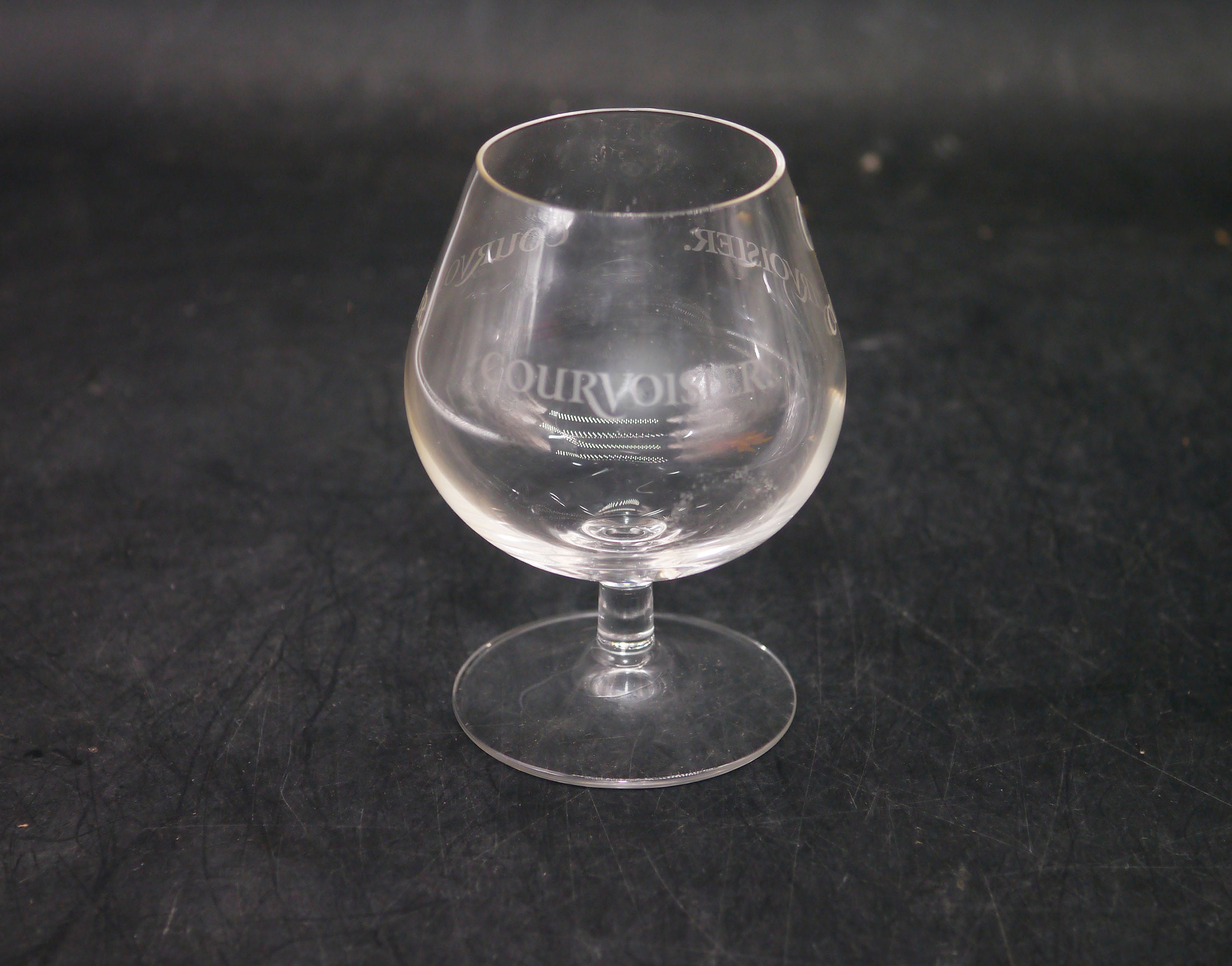 Vintage Courvoisier small brandy cognac snifter. Etchedglass branding made in France.