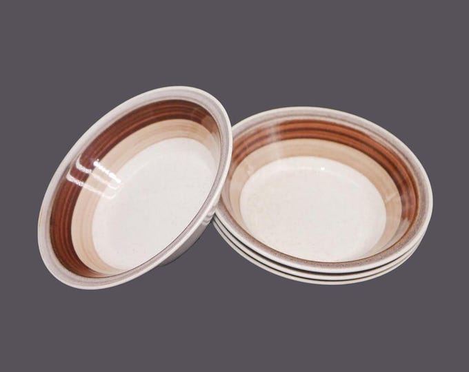 Four Arklow Shannon Aran Stone Brownstone rimmed stoneware cereal bowls made in Ireland.