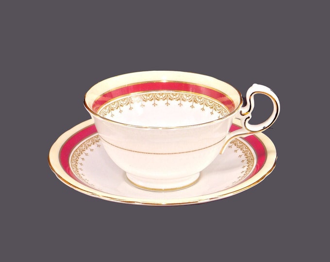 Aynsley Wendover Maroon bone china cup and saucer set made in England. Sold individually.