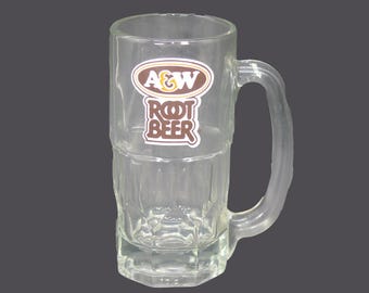 Vintage A&W Root Beer large glass stein. Etched-glass branding.