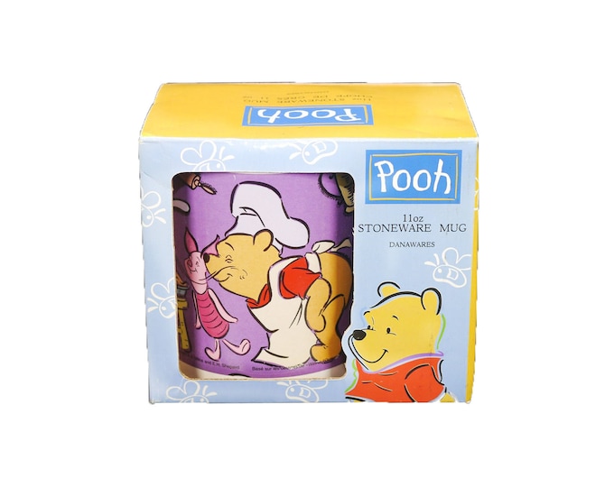Disney Winnie the Pooh stoneware coffee | tea mug. Pooh, Eeyore, Piglet baking pie. Danawares Montreal. Unused, original box.