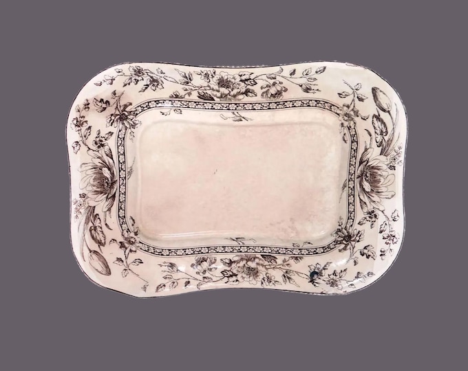 Antique Aesthetic Movement Doultons | Royal Doulton Oxford Brown transferware platter | tureen under-plate made in England.