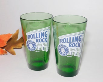 Rolling Rock Breweries | Latrobe Extra Pale Premium Beer green etched-glass pint glass. Sold individually.