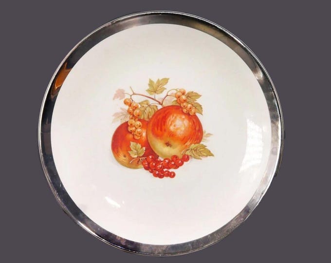 Royal Winton Grimwades dinner plate. Broad platinum rim, central fruit. Made in England.