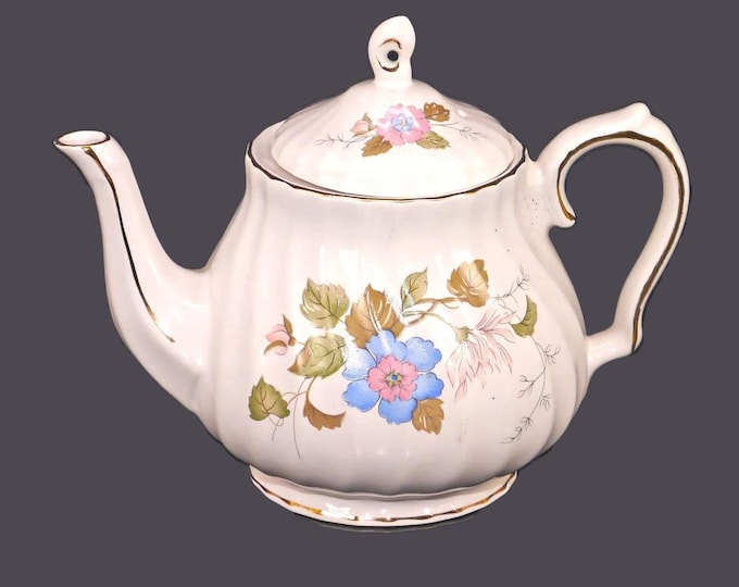 Vintage Sadler Blue and Pink Floral Teapot: Windsor Line, Gold Accents