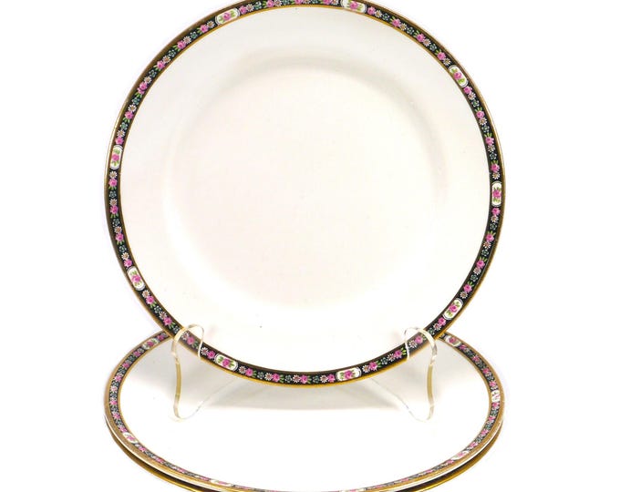Three antique John Maddock MAD7 salad plates made in England.