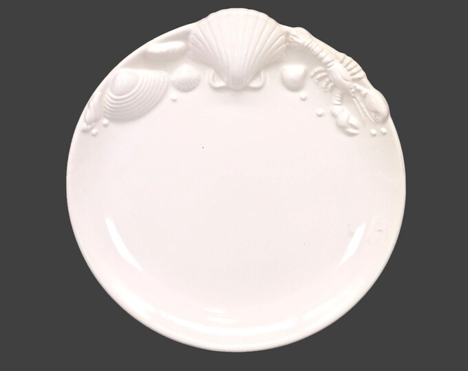 JAP1063 majolica seashell plate great for Seafood Night, Beach theme. Chef's favorite all white made in Japan. Sold individually.