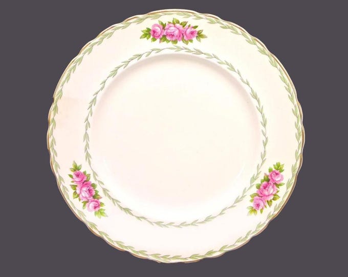 Arthur J. Wilkinson | Royal Staffordshire 1298 dinner plate. Pink rose trio, green laurels. Made in England. Sold individually.