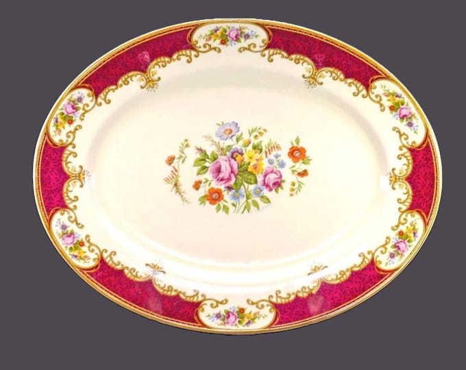 Myott Coronation Rose Maroon oval platter made in England.