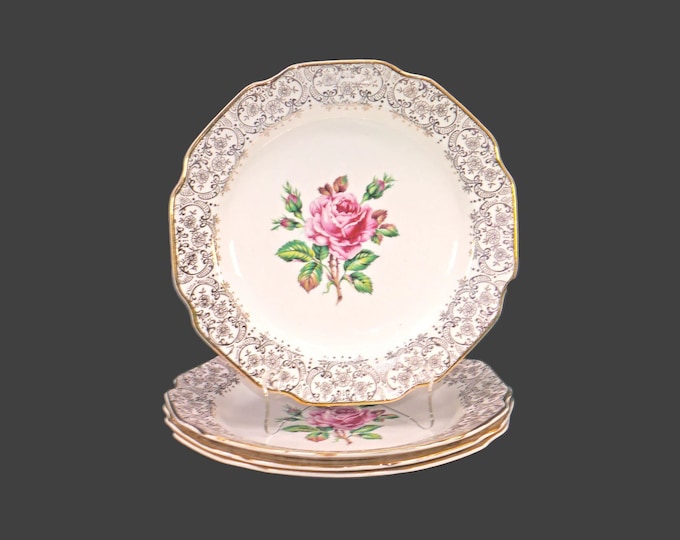 Four Dominion China Briar Rose dinner plates made in the USA.