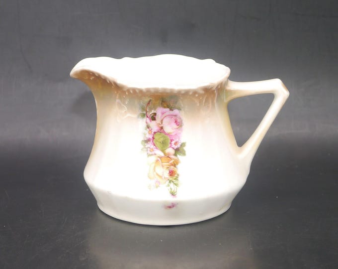 Zwickau Porcelain Factory | ZPF Germany creamer or milk jug. Pink, yellow roses, graduated browns. Made in Saxony Germany. Flaws (see below)
